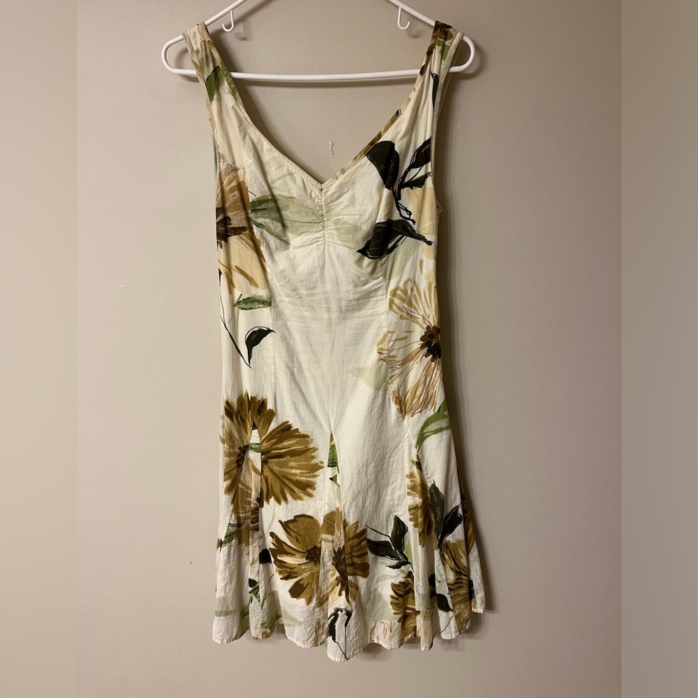 Summer flower dress, yellow and brown